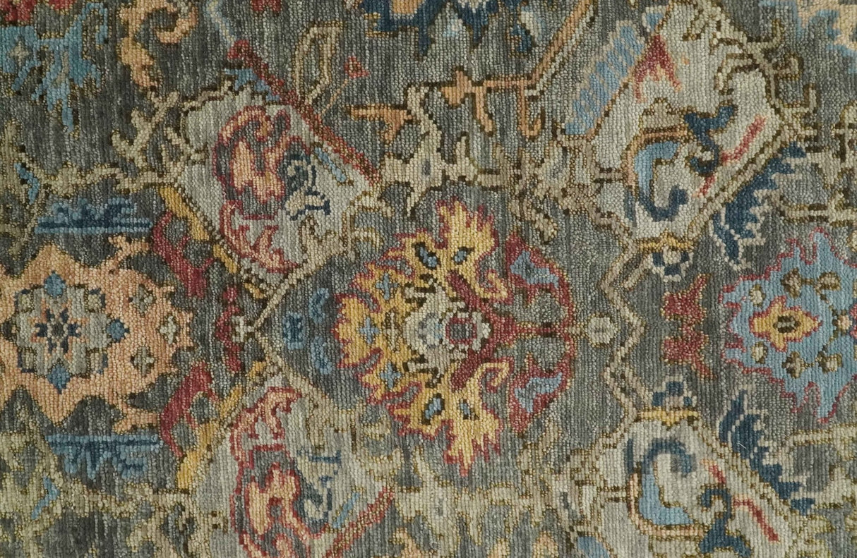 Antique Moss Traditional Oushak Charcoal, Brown and Blue Hand knotted Custom Made Rug