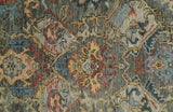 Antique Moss Traditional Oushak Charcoal, Brown and Blue Hand knotted Custom Made Rug