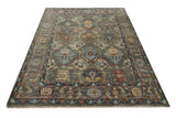 Antique Moss Traditional Oushak Charcoal, Brown and Blue Hand knotted Custom Made Rug