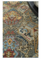 Antique Moss Traditional Oushak Charcoal, Brown and Blue Hand knotted Custom Made Rug