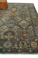 Antique Moss Traditional Oushak Charcoal, Brown and Blue Hand knotted Custom Made Rug