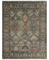 Antique Moss Traditional Oushak Charcoal, Brown and Blue Hand knotted Custom Made Rug