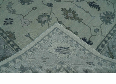 Antique multi size Hand Knotted Beige and Silver Traditional Floral Oushak wool Area Rug