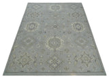 Antique Muted Silver Rug 8x11 Hand Knotted Turkish Silver, Beige and Brown Traditional Antique Persian Low Pile Area Rug