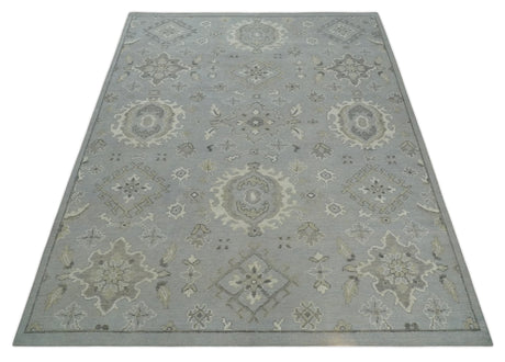 Antique Muted Silver Rug 8x11 Hand Knotted Turkish Silver, Beige and Brown Traditional Antique Persian Low Pile Area Rug