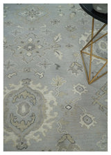 Antique Muted Silver Rug 8x11 Hand Knotted Turkish Silver, Beige and Brown Traditional Antique Persian Low Pile Area Rug