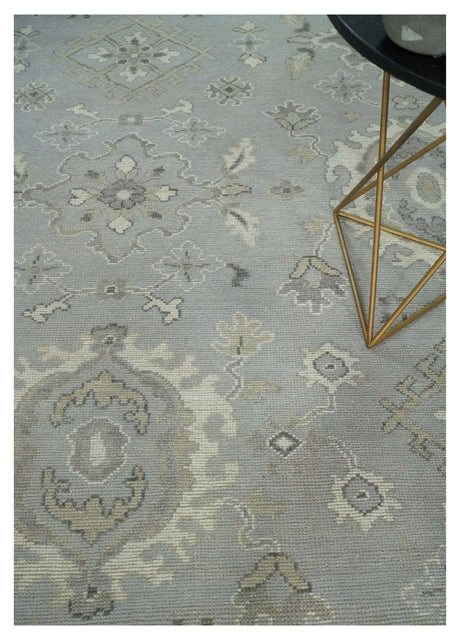 Antique Muted Silver Rug 8x11 Hand Knotted Turkish Silver, Beige and Brown Traditional Antique Persian Low Pile Area Rug