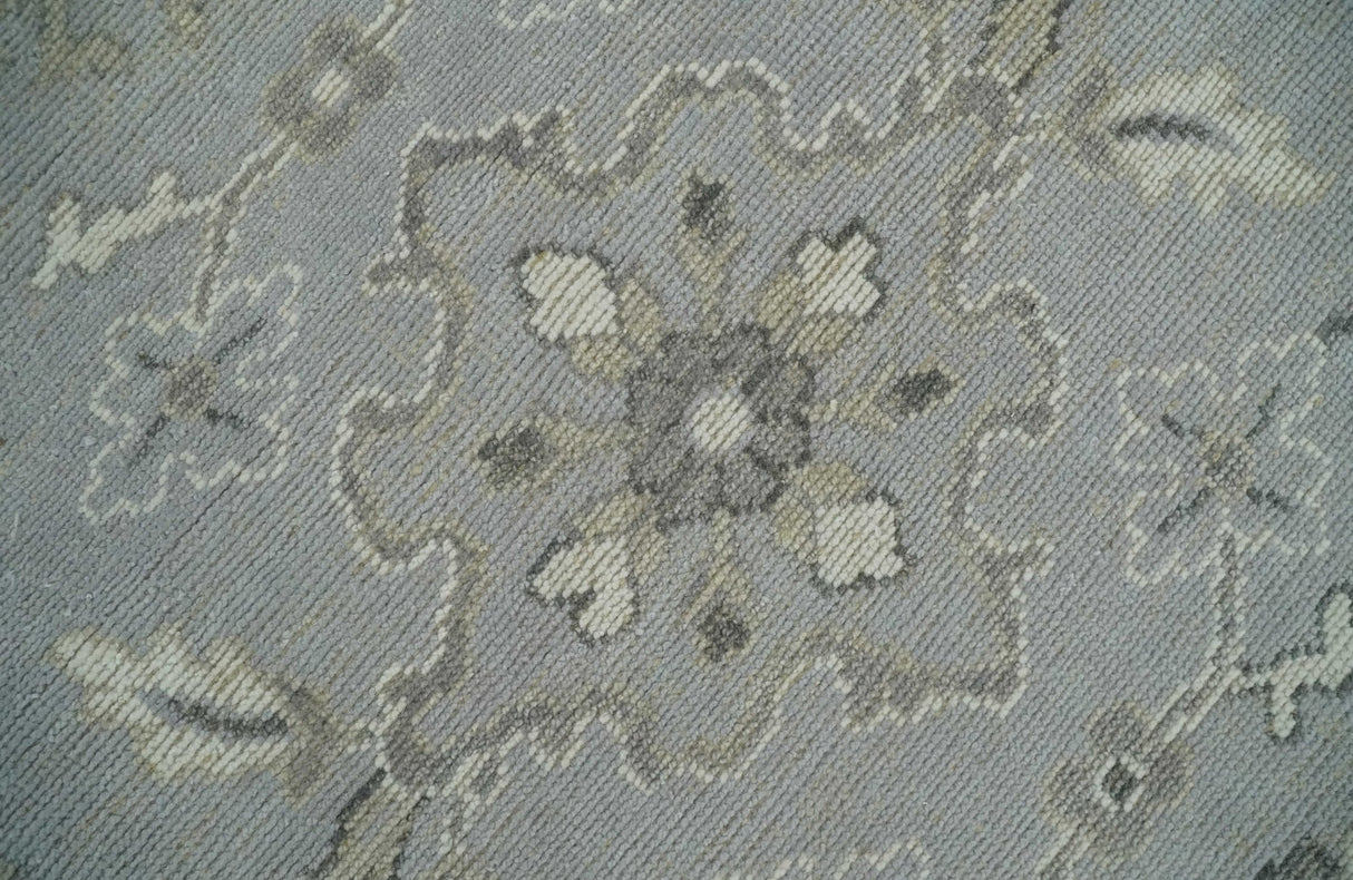 Antique Muted Silver Rug 8x11 Hand Knotted Turkish Silver, Beige and Brown Traditional Antique Persian Low Pile Area Rug