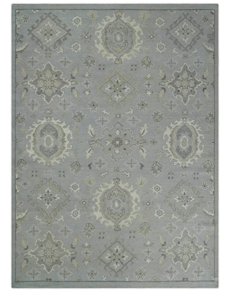 Antique Muted Silver Rug 8x11 Hand Knotted Turkish Silver, Beige and Brown Traditional Antique Persian Low Pile Area Rug