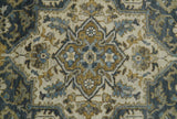 Antique Muted Traditional Heriz Blue ,Beige and Brown Hand knotted Custom made wool Area Rug