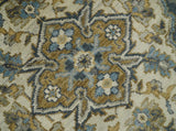 Antique Muted Traditional Heriz Blue ,Beige and Brown Hand knotted Custom made wool Area Rug