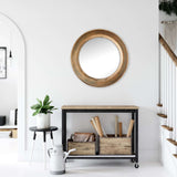 Antique Nickel Round Wall Mirror with Distressed Finish-Mirror-Parc Decor