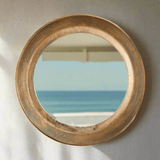 Antique Nickel Round Wall Mirror with Distressed Finish-Mirror-Parc Decor