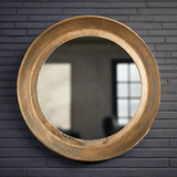 Antique Nickel Round Wall Mirror with Distressed Finish-Mirror-Parc Decor