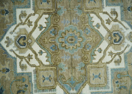 Antique Olive And Blue Traditional Heriz Multi Size Wool Area Rug