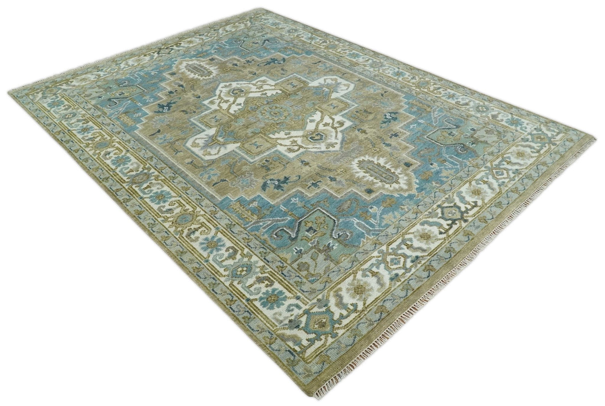 Antique Olive And Blue Traditional Heriz Multi Size Wool Area Rug