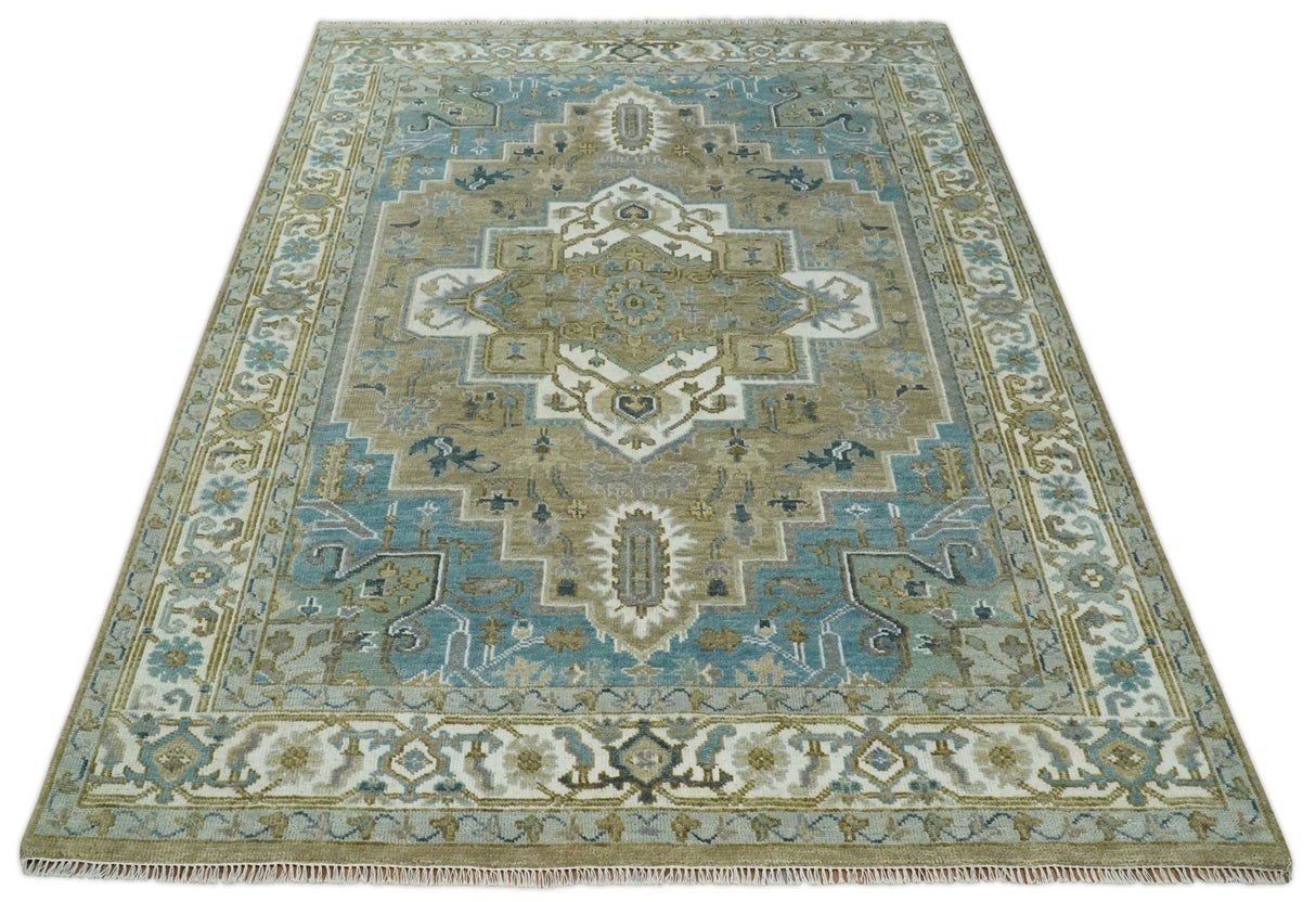 Antique Olive And Blue Traditional Heriz Multi Size Wool Area Rug