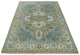 Antique Olive And Blue Traditional Heriz Multi Size Wool Area Rug