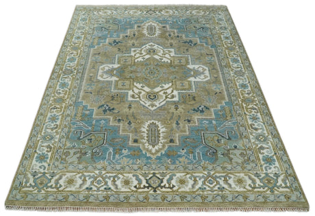 Antique Olive And Blue Traditional Heriz Multi Size Wool Area Rug