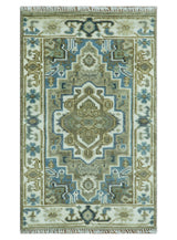 Antique Olive And Blue Traditional Heriz Multi Size Wool Area Rug