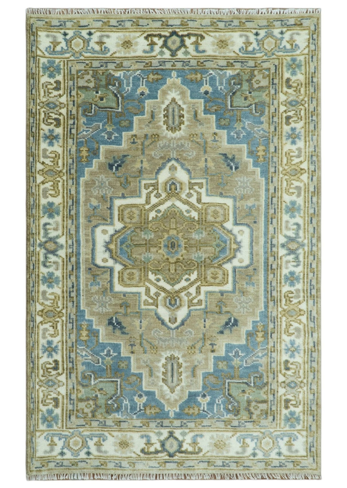 Antique Olive And Blue Traditional Heriz Multi Size Wool Area Rug