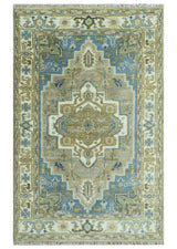 Antique Olive And Blue Traditional Heriz Multi Size Wool Area Rug