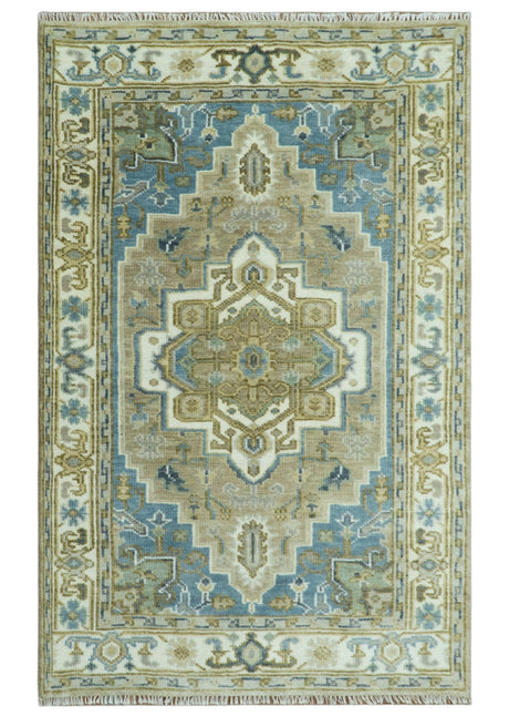 Antique Olive And Blue Traditional Heriz Multi Size Wool Area Rug