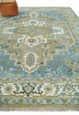 Antique Olive And Blue Traditional Heriz Multi Size Wool Area Rug