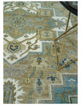 Antique Olive And Blue Traditional Heriz Multi Size Wool Area Rug