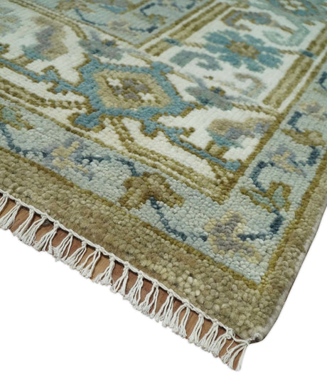 Antique Olive And Blue Traditional Heriz Multi Size Wool Area Rug