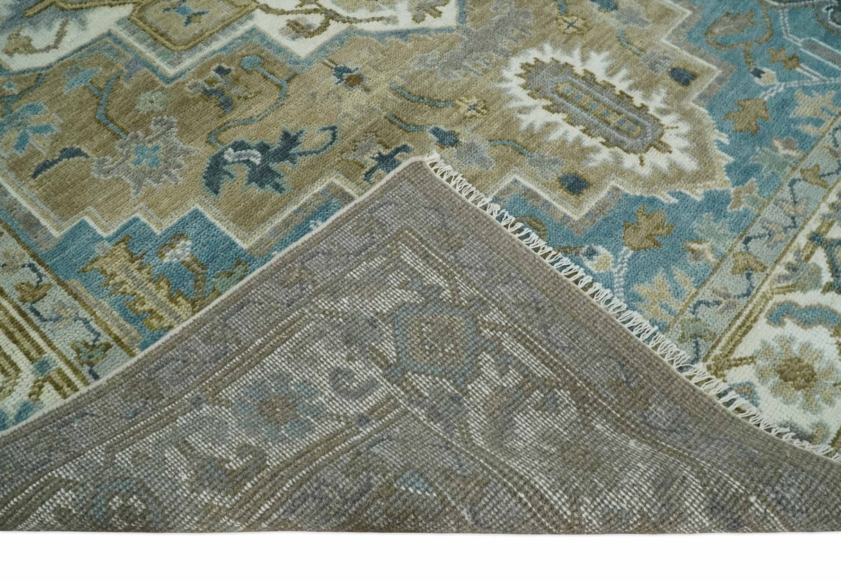 Antique Olive And Blue Traditional Heriz Multi Size Wool Area Rug