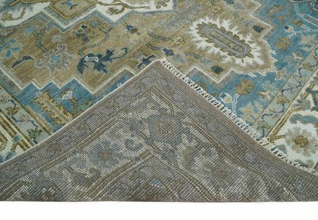 Antique Olive And Blue Traditional Heriz Multi Size Wool Area Rug
