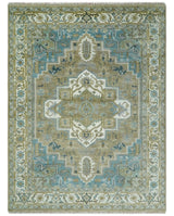Antique Olive And Blue Traditional Heriz Multi Size Wool Area Rug