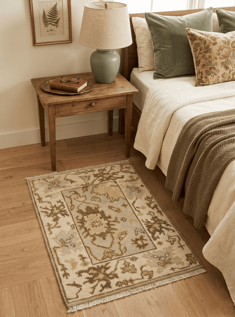 Antique Oushak 2x3 Beige and Brown Hand Knotted Wool Area Rug