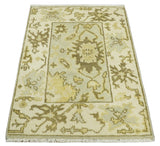 Antique Oushak 2x3 Beige and Brown Hand Knotted Wool Area Rug