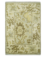 Antique Oushak 2x3 Beige and Brown Hand Knotted Wool Area Rug