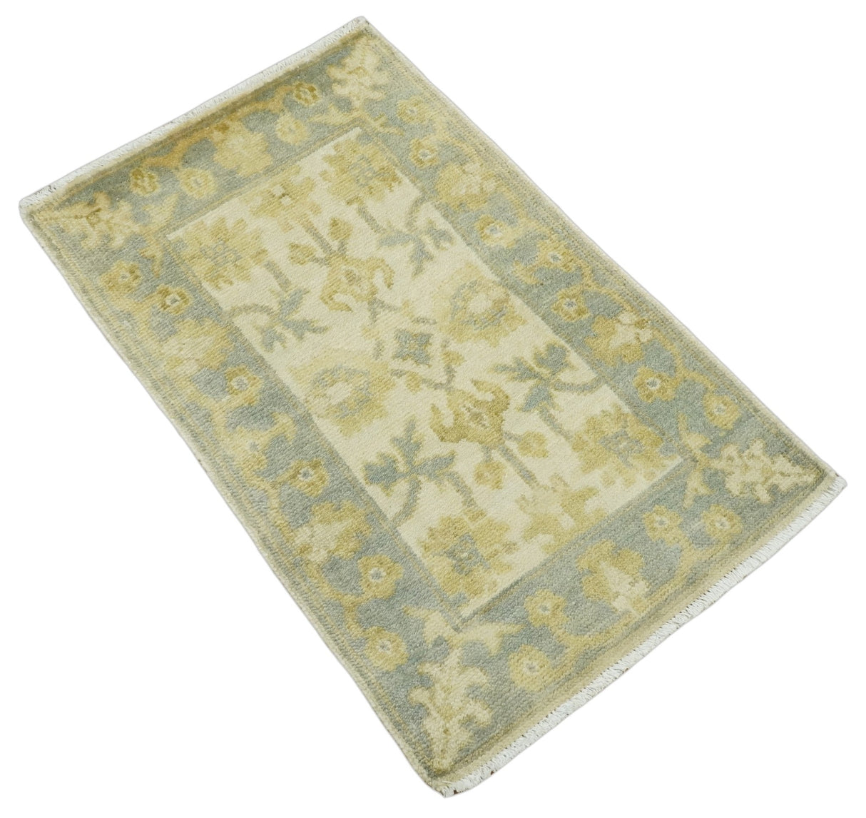 Antique Persian 2x3 Beige and Gray Hand Knotted Wool Area Rug
