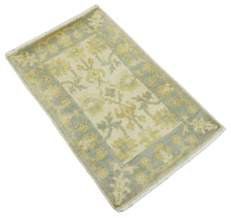 Antique Persian 2x3 Beige and Gray Hand Knotted Wool Area Rug