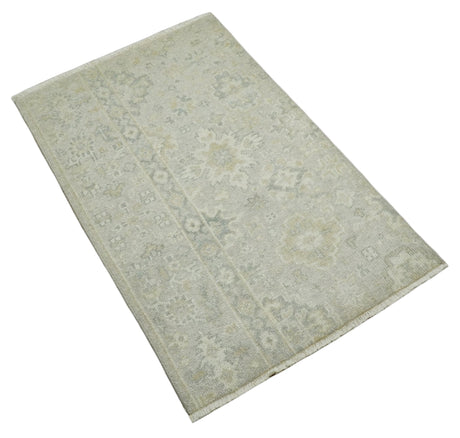 Antique Persian 2x3 Beige and Gray Hand Knotted Wool Area Rug