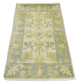 Antique Persian 2x3 Beige and Gray Hand Knotted Wool Area Rug