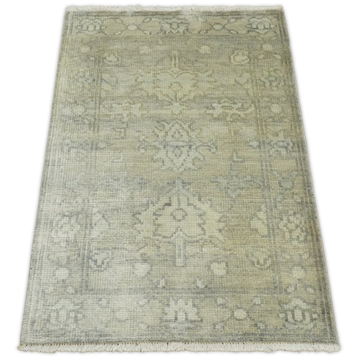 Antique Persian 2x3 Beige and Gray Hand Knotted Wool Area Rug
