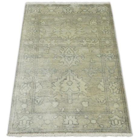 Antique Persian 2x3 Beige and Gray Hand Knotted Wool Area Rug