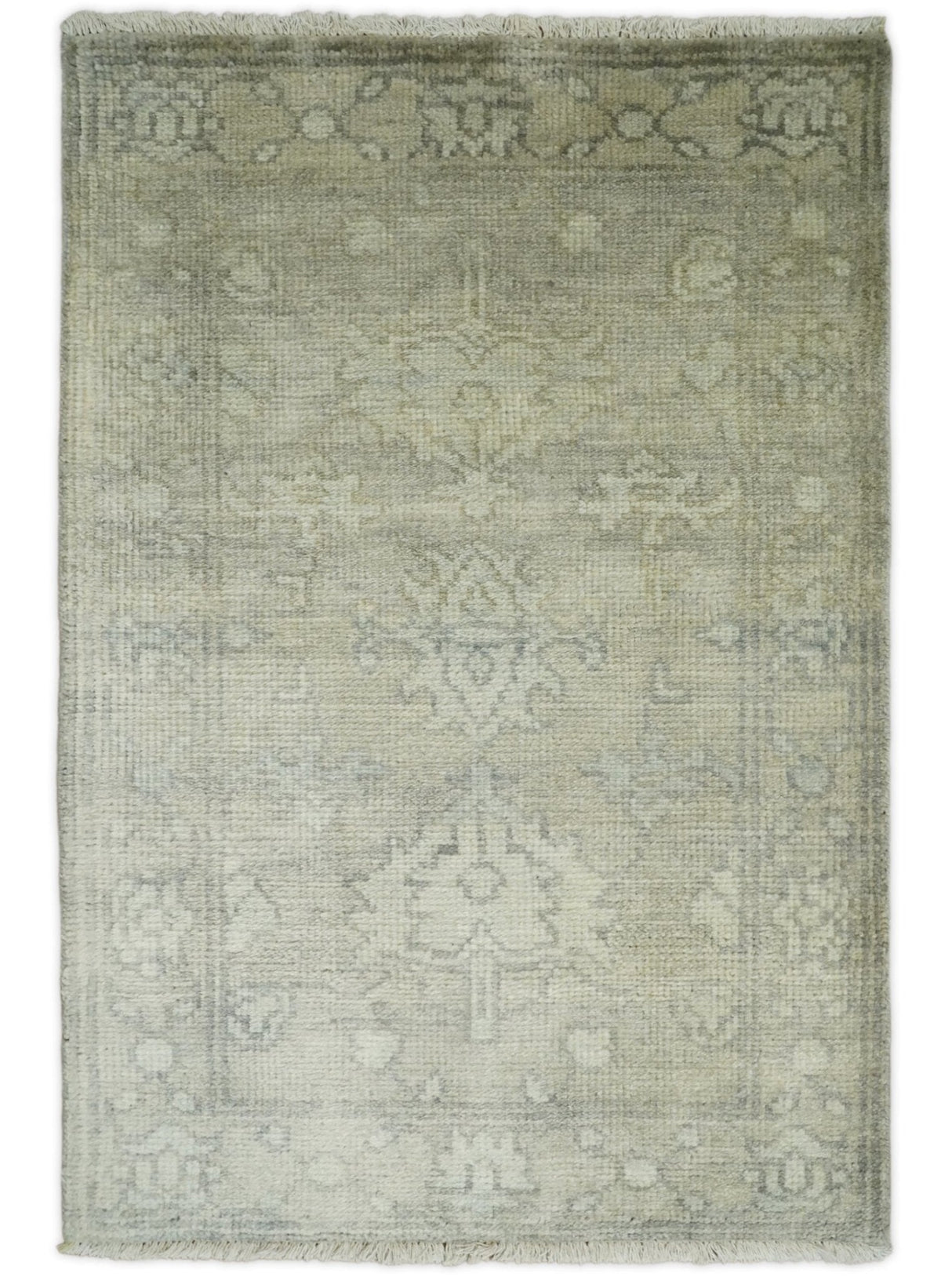 Antique Persian 2x3 Beige and Gray Hand Knotted Wool Area Rug