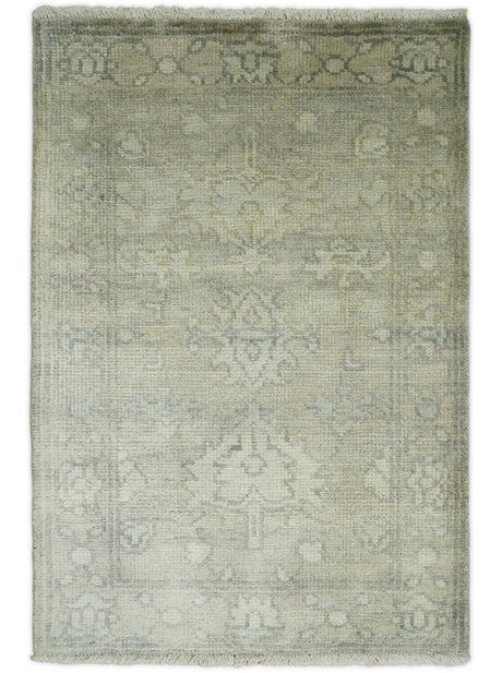 Antique Persian 2x3 Beige and Gray Hand Knotted Wool Area Rug