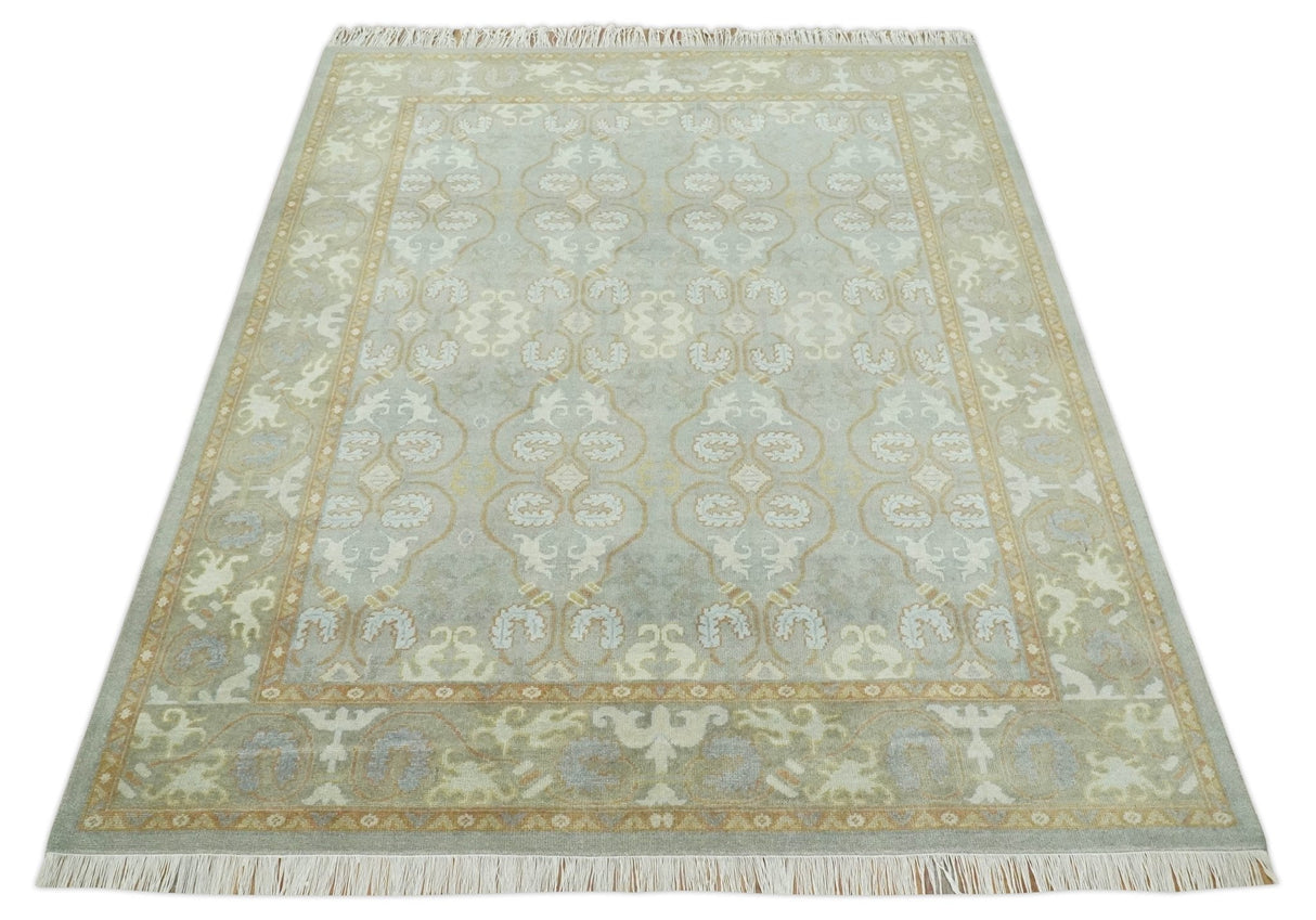 Antique Persian 8x10 Hand Knotted Gray and Beige Traditional Persian Wool Rug