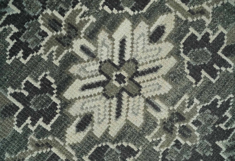 Antique Persian Earthy Sage Hand Knotted 8x10 Gray and Ivory Traditional Vintage Heriz Serapi Wool Rug | AC25810
