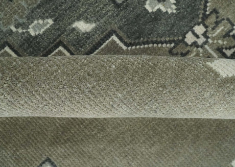 Antique Persian Earthy Sage Hand Knotted 8x10 Gray and Ivory Traditional Vintage Heriz Serapi Wool Rug | AC25810