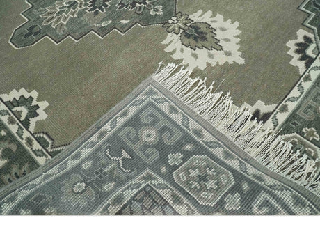 Antique Persian Earthy Sage Hand Knotted 8x10 Gray and Ivory Traditional Vintage Heriz Serapi Wool Rug | AC25810