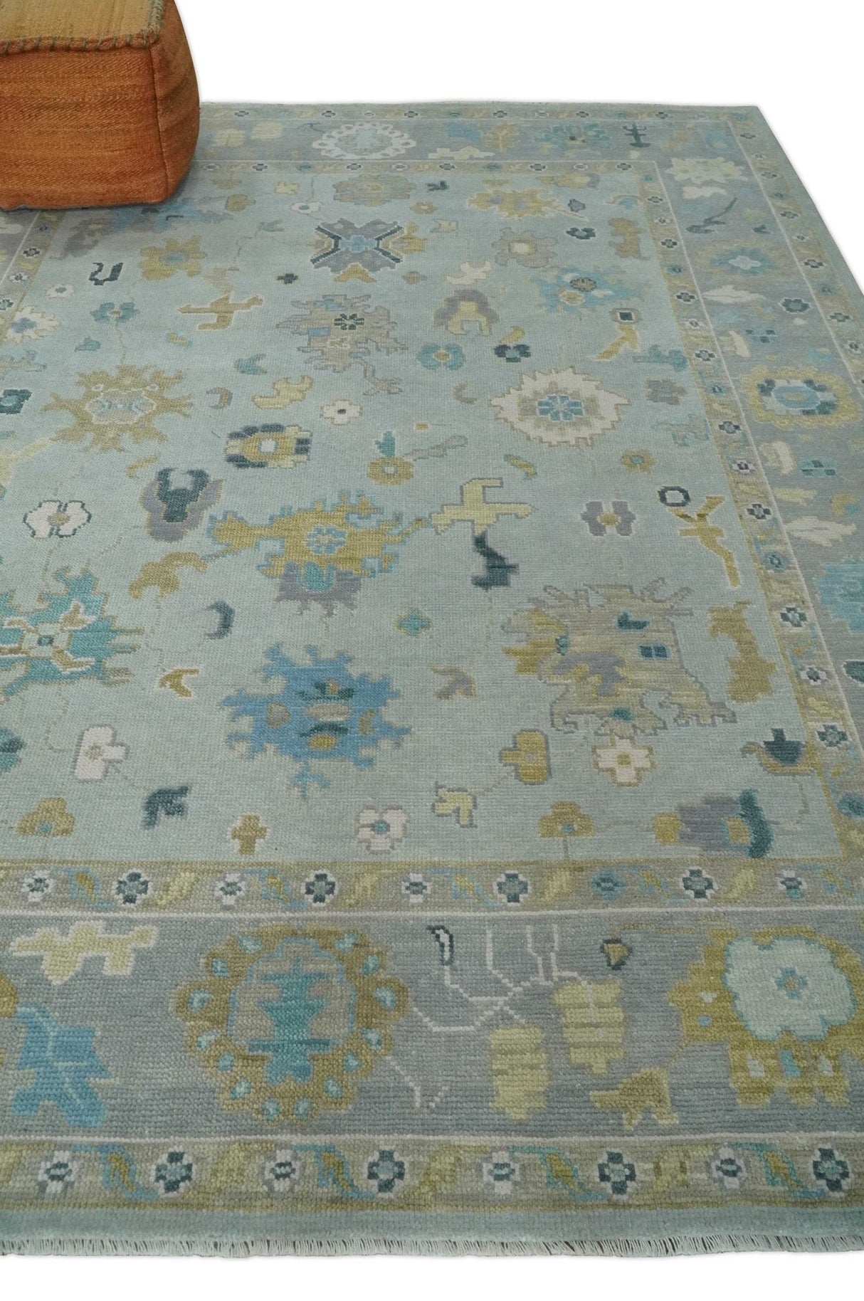 Antique Silver and Gold Vibrant Colorful Hand knotted Oushak wool Area Rug