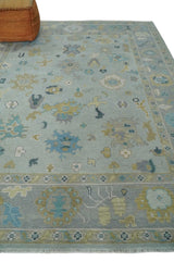Antique Silver and Gold Vibrant Colorful Hand knotted Oushak wool Area Rug